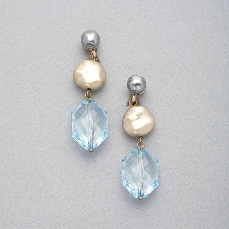 Blue and Gold Clip On Earring, Blue, large image number 0